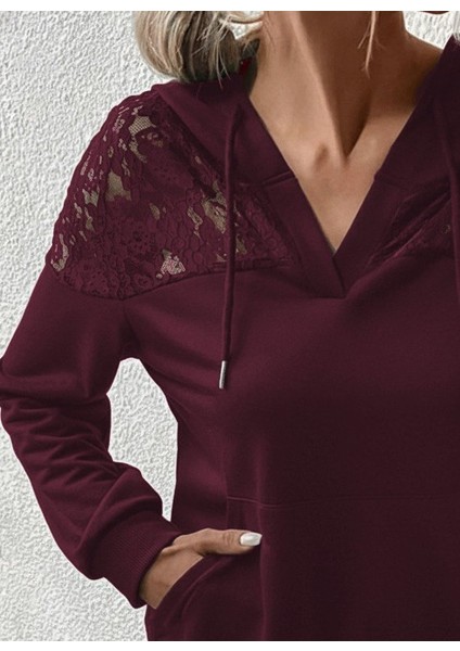 Kadın Uzun Kollu Kapşonlu Bağcıklı Dantelli Viskon Iki Iplik Bluz fiyatları