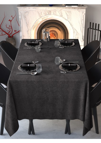 Kadife Dokulu Duman Grisi Masa Örtüsü