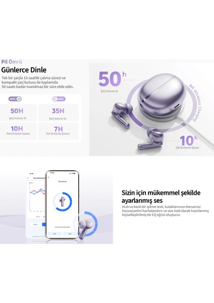 Melobuds N70 Bluetooth Kulaklık 6.0 -Anc - Hi-Res -Ldac-Fast Pair-50 Saat Dinleme-Çift Cihaz Siyah modelleri