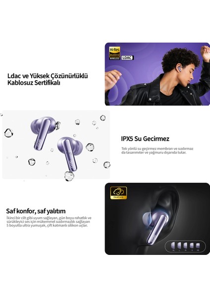 Melobuds N70 Bluetooth Kulaklık 6.0 -Anc - Hi-Res -Ldac-Fast Pair-50 Saat Dinleme-Çift Cihaz Siyah indirimleri