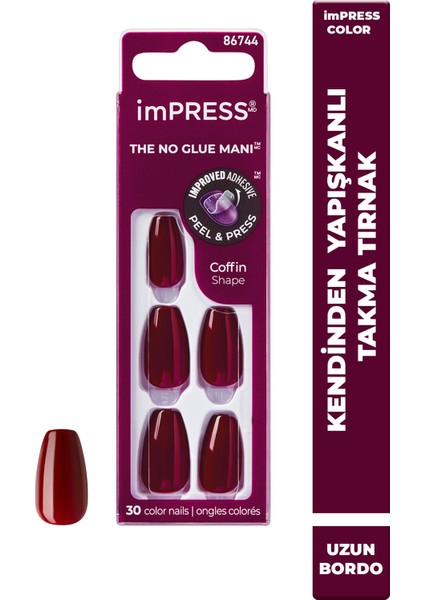 Color Kendinden Yapışkanlı Takma Tırnak Uzun Bordo