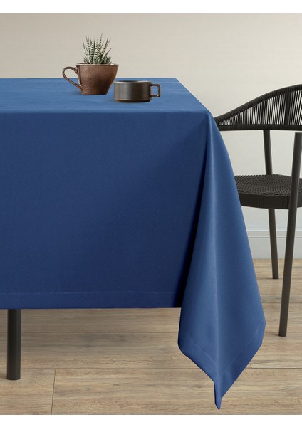 Kadife Dokulu Gece Mavisi Masa Örtüsü