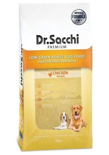 Dr.sacchi Premium Tavuklu Düşük Tahıllı Yetişkin Köpek Maması 12 kg