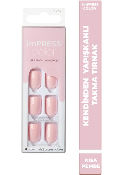 Color Kendinden Yapışkanlı Takma Tırnak Kısa Parlak Açık Pembe