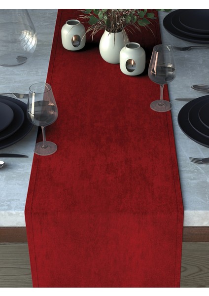 Kadife Dokulu Saltanat Kırmızısı Runner