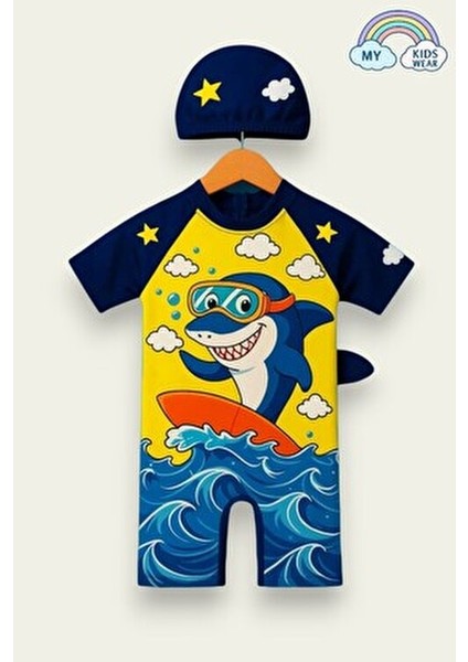 Tatlı Dino Temalı Erkek Çocuk Boneli Mayo Takımı Slim Fit Konforlu Kullanım fiyatları