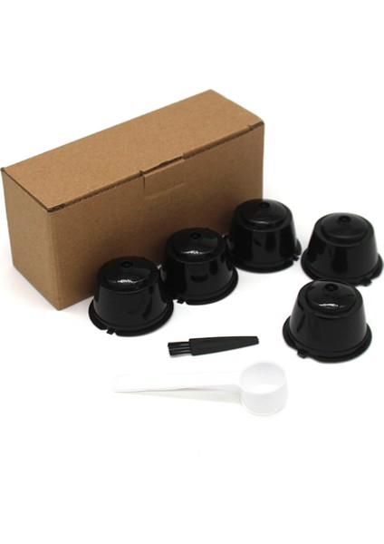 5pcs Dolce Gusto Kahve Kapsülü Filtre Kupası Yeniden Kullanılabilir Filtre Filtre Sepet Kapakları Yeniden Kullanılabilir Kaşık Fırça B (Yurt Dışından)