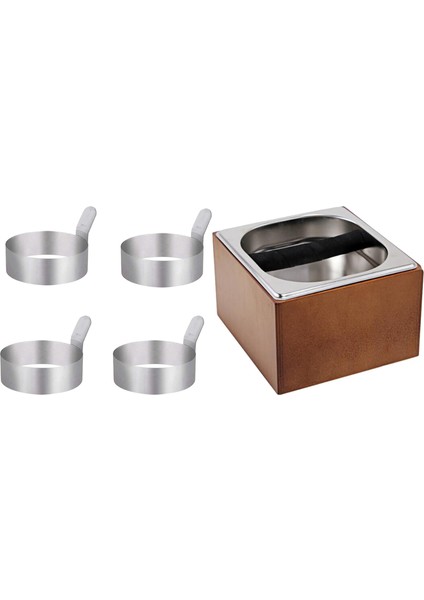 4 Pcs Yumurta Kızartma Halkaları Paslanmaz Çelik Omlet Modeli Sap S &amp 1 Pcs Ahşap Kahve Toprakları Konteyner Kutusu (Yurt Dışından)