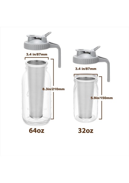 Soğuk Demleme Kahve Filtresi 64 Oz Genişliğinde Ağızlı Mason Kavanoz 304 Paslanmaz Çelik Süzgeç Için Pour Spout Kapağı (Yurt Dışından) modelleri