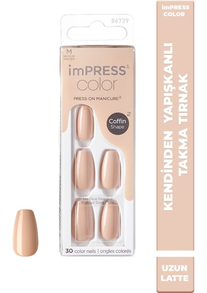 Color Kendinden Yapışkanlı Takma Tırnak Uzun Nude Latte