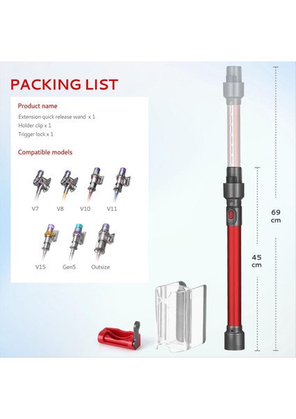Dyson V7 V8 V8 V11 V11 V15 Kablosuz Vakum Çok Yönlü Çubuk Vakum Yedek Aksesuarı Için Uzatılabilir Değnek -A (Yurt Dışından) modelleri