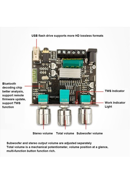 2x ZK-LT23 2 1 Kanal Bluetooth Ses Amplifikatör Kartı Modülü 50W+50W+100W Subwoofer Tws True Kablosuz Ses Kart (Yurt Dışından)