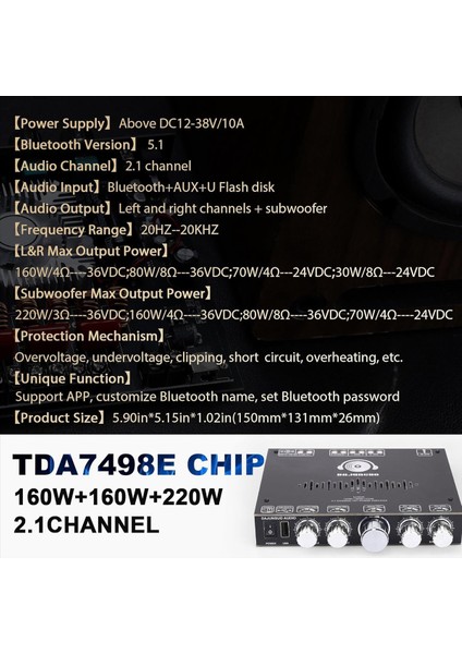 Dajunguo S220HS Bluetooth Güç Amplifikatör Kartı 2 1 Kanal TDA7498E 160WX2+220W 12V-38V Ses Güç Amplifikatör Modülü (Yurt Dışından) fırsatları