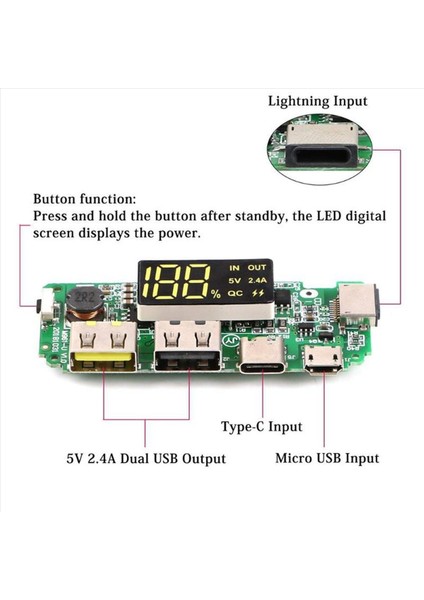 LED Çift USB 5V 2 4A Mikro/type-C USB Mobil Güç Bankası 18650 Şarj Modülü Lityum Pil Şarj Cihazı 6 Pcs (Yurt Dışından) fiyatları