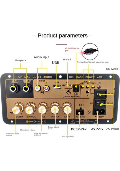 GD100 Optik Ses Girişli Bluetooth Amplifikatör Kart Hifi Karaoke Amplifikatör Ev/araç Amplifikatör Kartı (Abd Fişi) (Yurt Dışından) indirimleri