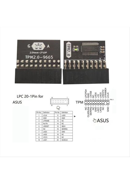 2x Lpc 20PIN Asus Tpm-L R2 0/gigabayt Gc-Tpm2 0 Uyumlu Güven Platform Modülü 20-Pin 20-1 L2P7 (Yurt Dışından) indirimleri