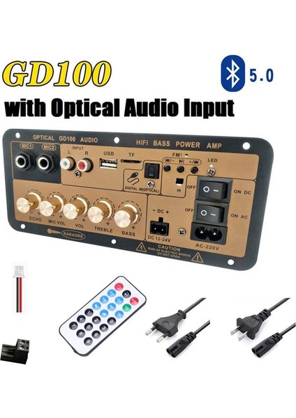 Optik Ses Girişli GD100 Bluetooth Amplifikatör Kartı Hıfı Karaoke Amplifikatörü Ev/araç Amplifikatör Kartı (Ab Fişi) (Yurt Dışından) fırsatları
