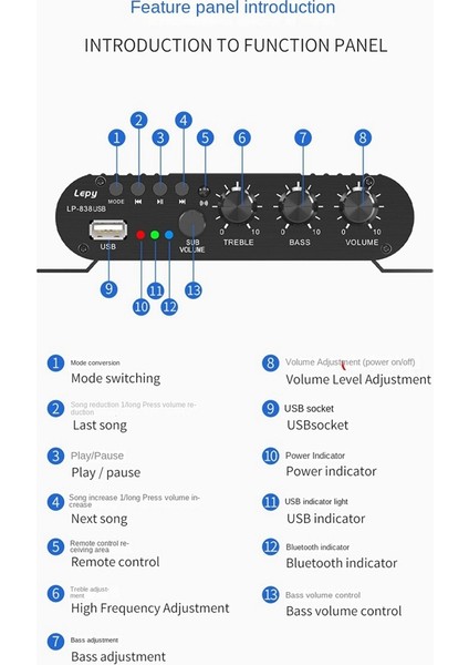 Lepy 838 USB Bluetooth Subwoofer Amplifikatör Hıfı 2 1 12V Araba Ev Amplifikatör U Disk 4-8 Ohm Hoparlör Için Uygun Kayıpsız (Yurt Dışından) indirimleri