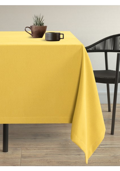 Kadife Dokulu Acem Lalesi Sarısı Masa Örtüsü