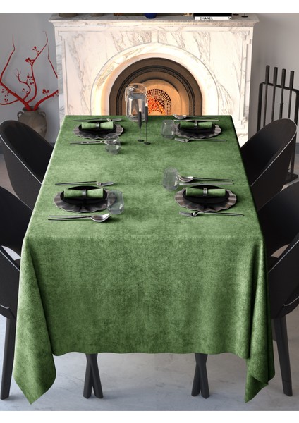 Kadife Dokulu Tatlı Yeşil Masa Örtüsü