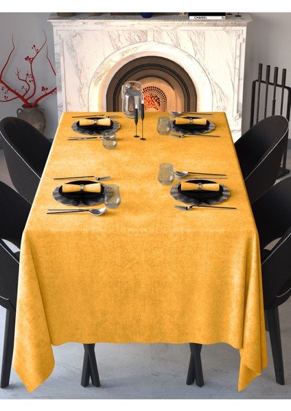 Kadife Dokulu Balpeteği Sarısı Masa Örtüsü