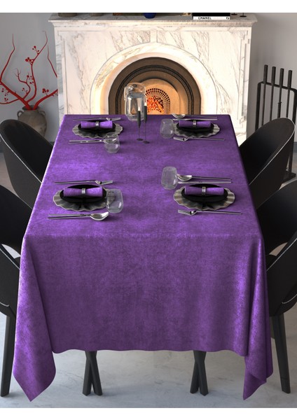 Kadife Dokulu Ametist Rengi Masa Örtüsü