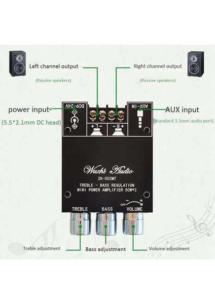 6x ZK-502MT Bluetooth 5 0 Subwoofer Amplifikatör Kart 2 0 Kanal Yüksek Güçlü Ses Stereo Amplifikatör Kartı 2X50W Bas Amp (Yurt Dışından) fiyatları