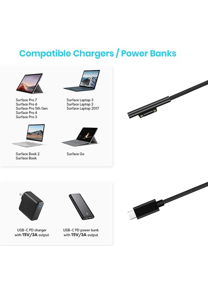 Naylon Örgülü Yüzey Usb-C Şarj Kablosu&#39 Na Bağlantı Surface Pro 7/6/5/4/3 Dizüstü Bilgisayar 3/2/1 Surface Go (Yurt Dışından) indirimleri