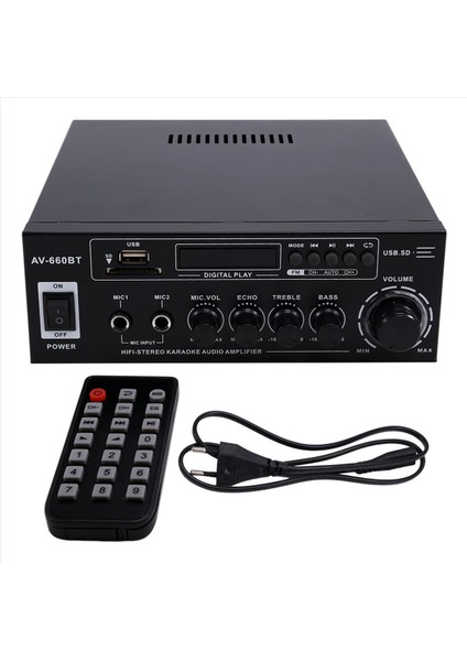 Av -660BT Bluetooth Ses Amplifikatörü - Güç Amplifikatörü Desteği Bluetooth Fm Radyo USB Sd Kart ve Çift Mikrofon Girişleri Ab Fişi (Yurt Dışından)