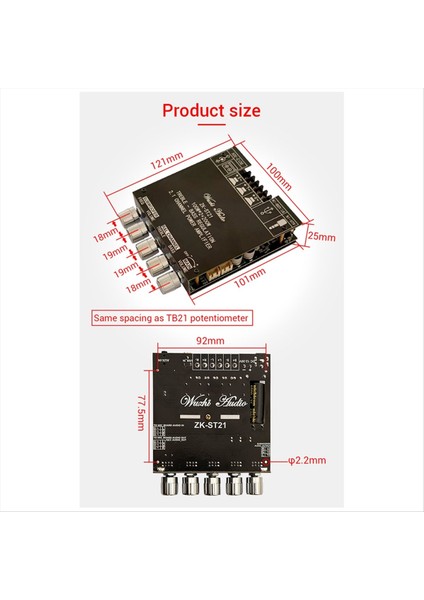 ZK-ST21 Bluetooth Dijital Amplifikatör Kart 2 1 Kanal 100WX2+200W Subwoofer Chip TPA3221 Hıfı Stereo Amplifikatör Kart (B) (Yurt Dışından)