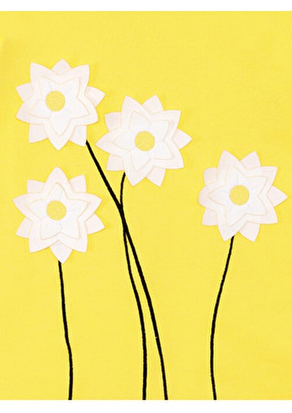 Kız Çocuk Sarı Elbise Papatya Desenli Günlük Stil Bisiklet Yaka Örme Kumaş