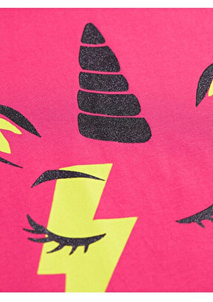 Unicorn Rock Fuşya Kız Çocuk Elbise Günlük Stil Bisiklet Yaka Kısa Kol indirimleri