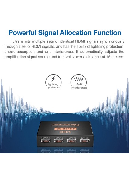 4K 1x4 HDMI Ayrıştırıcı 1 Bağlantı Noktasına 4 HDMI Ekran Ps5 Için Yinelenen/ayna USB ile Çalışan Ayırıcı (Bir Ila Dört Çıkış) (Yurt Dışından) modelleri