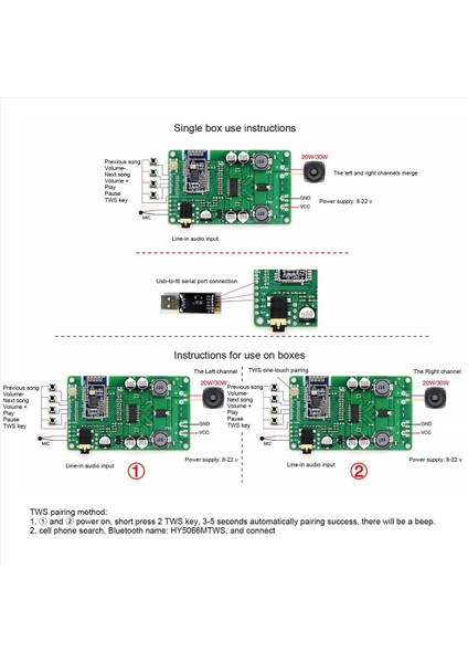 2x Bluetooth 5 0 Amplifikatör Kartı Tws Aux 20W/30W Seri Port Mono Stereo Modülünü Değiştirmek Için (Destek Çağrısı) (Yurt Dışından) fırsatları