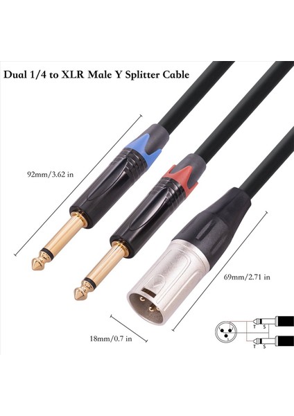 2x Çift 6 35MM 1/4 In Xlr Erkek Y Ayırıcı Kablosu 3pin Xlr Erkek Ila Çift 6 35MM Fiş Ses Mikrofon Kablosu 3 3 Feet (Yurt Dışından) fırsatları