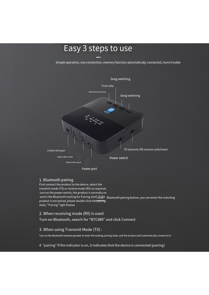 Bluetooth Audio Verici Modeli BTC880 Bluetooth 5 0 Kablosuz Adaptör Çok Fonksiyonlu 2 Arada Ses Alıcı Verici (Yurt Dışından) modelleri