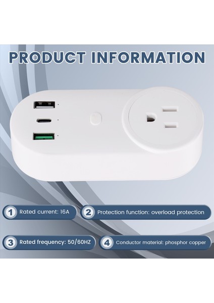 Akıllı Soket Wifi Fiş 16A 2 Delikli Usb+Tip-C Çıkışları 65W Uzaktan Kumanda Uyumlu Alexa Abd Fişi (Yurt Dışından) fırsatları