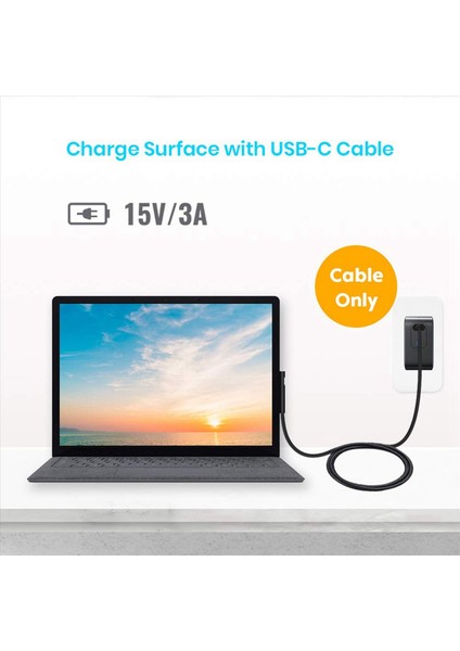 5x Naylon Örgülü Yüzey Usb-C Şarj Kablosu&#39 Na Bağlan Yüzey Pro 7/6/5/4/3 Için 15V Dizüstü Bilgisayar 3/2/1 Surface Go (Yurt Dışından) modelleri