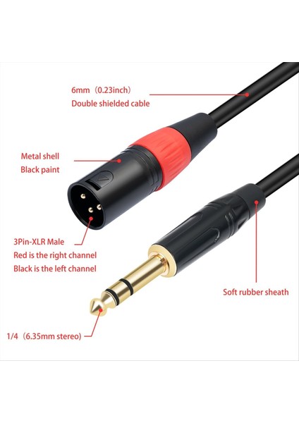 Jack 6 35MM 1/4 Trs Stereo To Double Xlr Erkek Ses Kablosu Uzatma Kablosu Y Strınterter Ses Kablosu 300CM (Yurt Dışından) fiyatları
