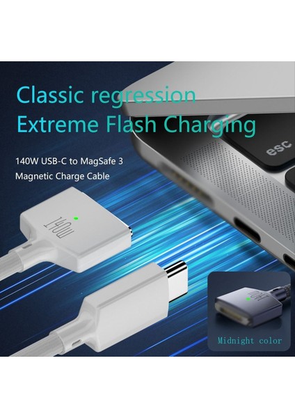 Pd 140W Magsafe 3 MACBOOK Aır/pro A2442/2485/2681 Için Manyetik Hızlı Şarj Kablosu Çinko Alaşım Dönüştürücü Hattı Mavi (Yurt Dışından) modelleri