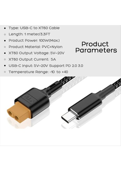 Usb-C TYPE-C-XT60 Şarj Kablosu Pd 100W 20V/5A Tool-Kıtrc M6 M6 M6D M8S Şarj Cihazı Güneş Paneli Için Şarj Kablosu (Yurt Dışından) fırsatları