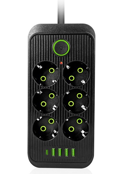 Ab Güç Şeridi Çiftleştirme 6AC Çıkışları 4 USB 1 Type-C Network Filtresi Hızlı Şarj Eu Fiş Siyah (Yurt Dışından)