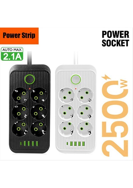 Ab Güç Şeridi Çiftleştirme 6AC Çıkışları 4 USB 1 Type-C Network Filtresi Hızlı Şarj Eu Fiş Siyah (Yurt Dışından) fiyatları