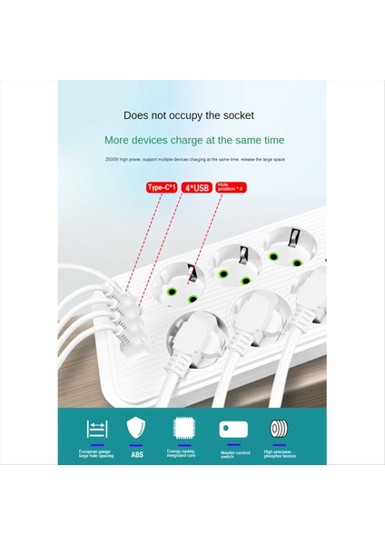 Ab Güç Şeridi Çiftleştirme 6AC Çıkışları 4 USB 1 Type-C Network Filtresi Hızlı Şarj Eu Fiş Siyah (Yurt Dışından) indirimleri