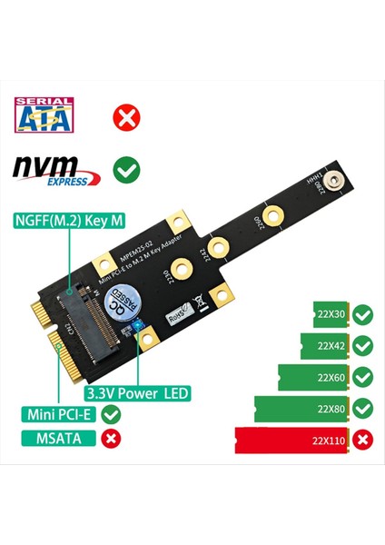 Mini Pcı-E-M 2 M Anahtar Adaptörü Mini Pcıexpress Nvme SSD Dönüştürücü Yükseltici Kartı Genişleme Kartı 2230 2242 2260 2280 (Yurt Dışından) modelleri