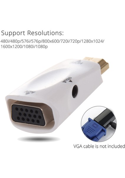 1080P HDMI Erkek - VGA Kadın Adaptör Video Dönüştürücü Ses Çıkışı N3 Beyaz (Yurt Dışından) modelleri