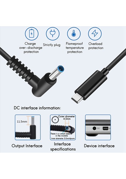 2x Dizüstü Pd Hızlı Şarj Kablosu Type-C Hp Için Uygundur Hp 65W DC4530 Şarj Kablosu Kablosu (Yurt Dışından) modelleri