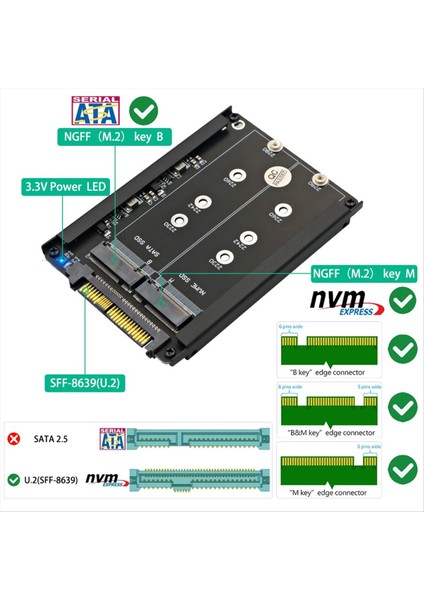 2 Inç 1 M 2 Nvme SSD ve B Key/b&amp M Key SSD - Sff -8639 U 2 - Çerçeve Braketi ile - Msata Ssd&#39 Yi 7mm 2 5in Sata Drive Olarak Tutun (Yurt Dışından) fırsatları