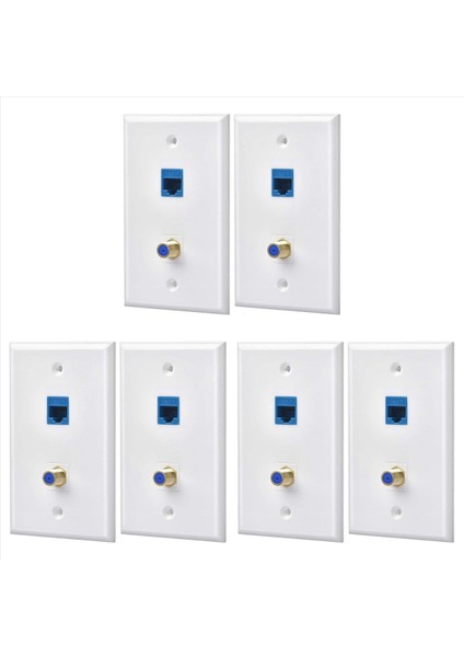 6 Paketler Ethernet Koaksiyel Duvar Plakası Çıkışı 1 Cat6 Anahtar Taşı Portu ve 1 Altın Kaplama Koaksif F Tipi RJ45 Duvar Plakaları (Yurt Dışından)