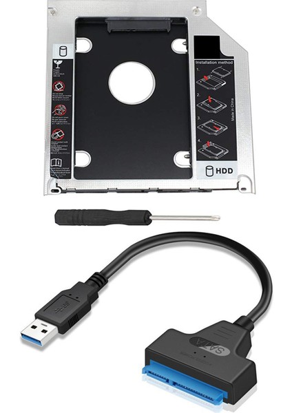2 Pcs Aksesuarlar 1 Pcs Sata 2 HDD Hd SSD Muhafaza Sabit Sürücü Caddy Case Tepsisi ve 1 Pcs Sata Sabit Sürücü Adaptör Kablosu (Yurt Dışından)